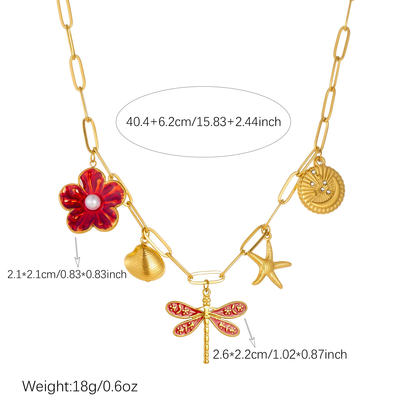 French Retro Enamel Flower Dragonfly Multi Pendant Necklace